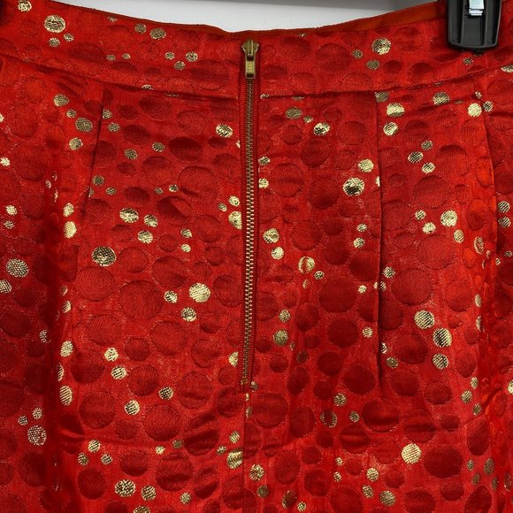 Lauren Moffatt Anthro crimson bubbles mini skirt size 4 red metallic gold pocket - Picture 6 of 11